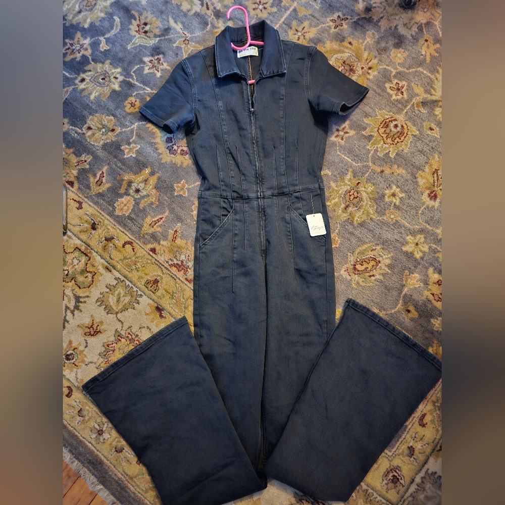 FREE PEOPLE Women's Black Stetch Denim Bootcut Jumpsuit. Size Small